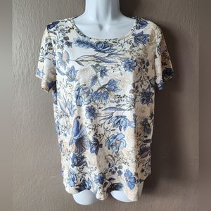 Blair Women's Floral Tee Cream, Tan, & Blue